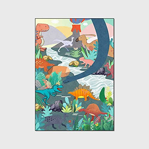 SRTJURFG Kinder-Teppich Kinderzimmer Spiel-Teppich Niedliche Cartoon-Dinosaurier-Waldwelt grün 200×300CM