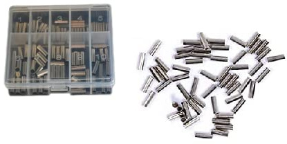 Klemmhülsen Set in praktischer Box mit ca 210 Quetschhülsen (Größen: 0,4 mm - 2,5 mm Innendurchmesser) + gratis Petri Heil! Aufkleber