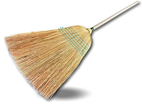 Balai Traditionnel Paille de Riz en Fibre Naturelle | 6 Fils manché Largeur 35 cm | Manche Bois 150 cm | Balai pour intérieur (Garage) et extérieur | Kibros 109060