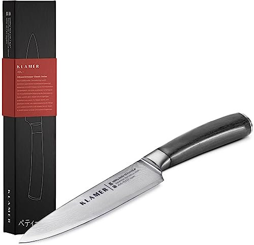 KLAMER Damast Allzweckmesser 13cm, scharfes Küchenmesser, Profi Kochmesser aus japanischem Stahl