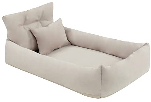 Juelle Orthopädisches Hundebett Kunstleder Hundesofa mit Orthopädischer Matratze für Große Hunde Abnehmbarer Bezug Waschbar Hugo L-XXL (100x80 cm, Ecru)
