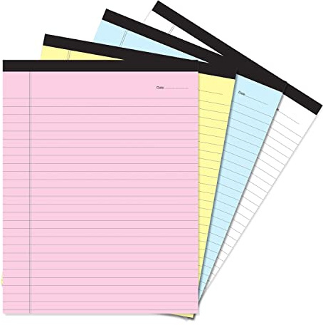 Clickedin - Blocco note da ufficio, formato A4, 275 x 205 mm, legale/a righe larghe, confezione da 4 colori per scrivere ufficio e blocco note
