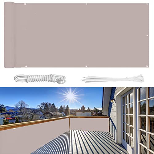 Ariyalk Balkon Sichtschutz 80×1900cm Ohne Bohren, 100% Schutz der Privatsphäre,Blickdichte Balkonumspannung Windschutz UV-Schutz Gartenzaun Schwimmbad-Leitplanke,mit Ösen Kabelbinder und Kordel/Taupe