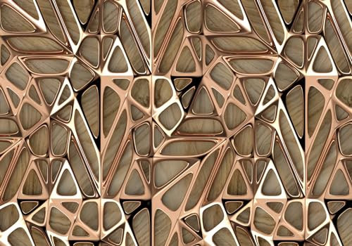 Fototapete 3D Effekt Vlies Tapete Wallpaper Wanddeko Wandbilder Gold-Metall-Stil Dreidimensionale Kunst Geometrisches Muster Holzplatte Dekoration Hintergrundwand 300x210cm