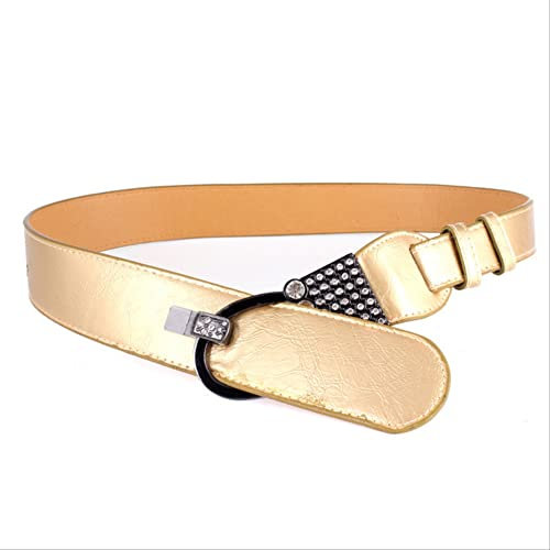 XRHYJK Gürtel für Damen Kleid Spaltleder + Pu-Nietengürtel Mode Strass Damen Nietengürtel Damen Leder Rock Damen Strap Für Jeans 99Cm Golden