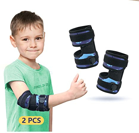 Bloccaggio per pollice per bambini, protezione da morso, protezione antimorso, protezione assorbente per bambini, trattamento di dentizione, per bambini, gomito, arresto per pollice (2 pezzi) (blu)