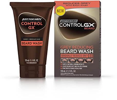 Just For Men Control GX Beard Wash, Reduces Grey with Each Wash for Subtle, Natural - Looking Results - All Shades, 118 ml