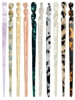 Vokowin 10pcs Acetate Hair Sticks, Vintage Chinese Hair Chop Stick Retro Long Chinese Hairpin Hair Styling Accessories for Women Girls Bun(Ten Kinds Of Style)(K43-10)