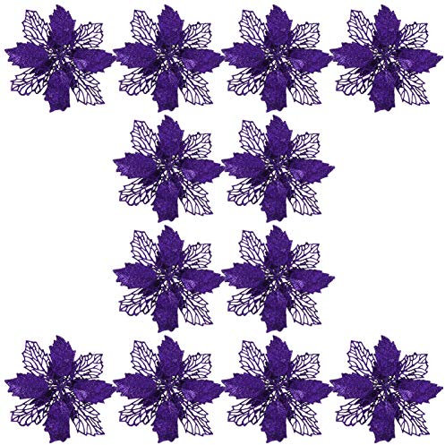 Zerodeko 1satz Künstlichen Weihnachtsblumen Funkelnde Poinsettia-Dekorationen Für Weihnachtsbaum Kranz Und Festtagsdekoration Weihnachtsornamente Für Festliche Atmosphäre