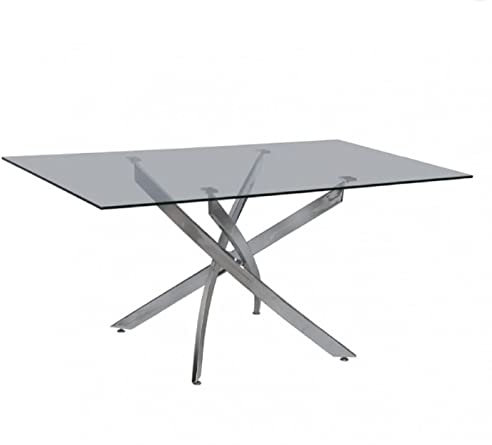 WORKOME Mesa de Diseño Moderno, Armazón Cromado, Tapa de Cristal Templado con Acabado Transparente de 150x90x75 cms de Altura