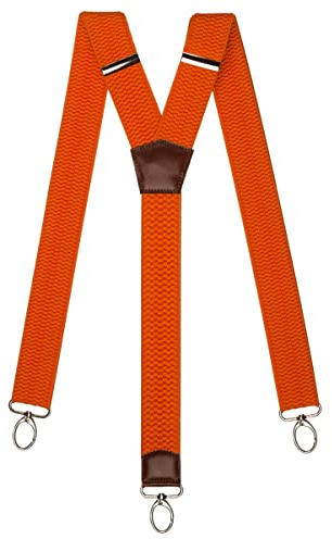 Olata Bretelle Uomo da Lavoro a Forma di Y, Larghe, con Pelle Marrone e Clip a Moschettone, 4 cm. Arancione