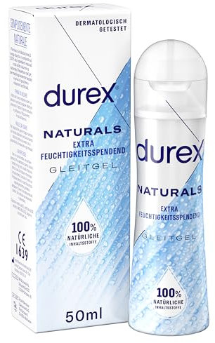 Durex Naturals Extra Feuchtigkeitsspendend Gleitgel – 100% natürliches Gleitmittel mit Hyaluronsäure – Dermatologisch getestet & pH-freundlich – 50 ml