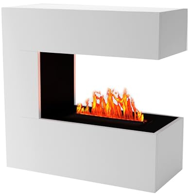 KAMINLICHT Wasserdampf Kamin Room Divider (Standkamin) - Elektrokamin mit realistischen LED 3D-Flammen, Knistereffekt & Fernbedienung, 80x80x37 cm - Opti-Myst 400 Elektro Kamin, Weiß