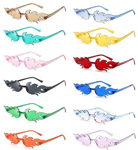ATSGJLZN Flammen Sonnenbrille, 12 Stück Festival Brille Party Brillen, Bunte Feuer Sonnenbrillen Lustige Hippie Brillen