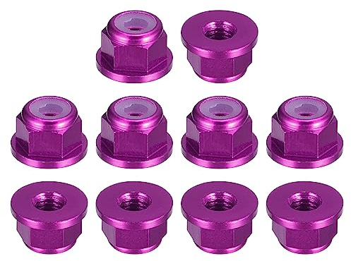 QUARKZMAN Nailon Inserto Hexagonal Seguridad Tuercas, 10uds - M3 x 0,5mm Aluminio Aleación Autoblocante Tuercas, Anodizado Brida Seguridad Tuerca para Sujetadores (Púrpura)