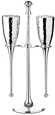 Brillibrum Design 2er Set Sektkelche versilbert gehämmert Sektgläser mit Ständer Silber Chamagner Glas Metall Sektglas gehämmert