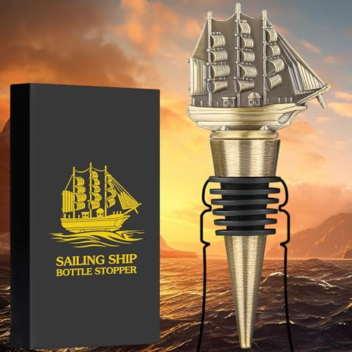 LKKCHER Segelschiff Weinverschluss, Weingeschenke für Männer Papa Segelliebhaber, Flaschenverschlüsse für Wein Champagner, Geburtstagsgeschenke, Vatertagsgeschenke, Weihnachtsgeschenke, Bronze