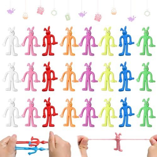 SOETDERT 24 Stk Schleuder Spielzeug, Ostern Slingshot Finger Spielzeug, Lustige Osterhase Schleuder Fingerspiel, Mini Gummi Finger Toys, Kinder Spielzeug Geschenk Party Mitgebsel, Zufällige Farbe