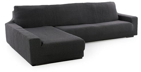 FAVERTI® Super elastischer Bezug für Chaiselongue, langes Eckteil Links (vorn) | Modell Novelle | Dunkelgrau | Qualitätsschutz aus Jacquard-Stoff mit Baumwollgefühl