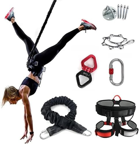 WENNEWU Bungee-Tanz-Widerstandsband-AufhäNgung, WiderstandsgüRtel-Set, Schwerkraft-Yoga-Bungee-Seil, GanzköRpertraining FüR Zu Hause, FüR Das Training Zu Hause,Schwarz,60kg