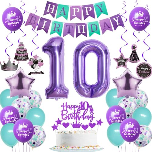Ohaoduo Dekoration zum 10. Geburtstag für Mädchen – Ballon und Dekoration, Kuchen, Flieder, Violett