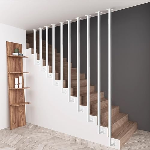 White Handrail for Stairs Indoors Outdoors Grab Bar Railing，L-Shaped Staircase Banister Hand Rail Wrought Iron Balustrade Guardrail for Corridor Attic Step Fence Pole (Size : 3.6ft/110cm)