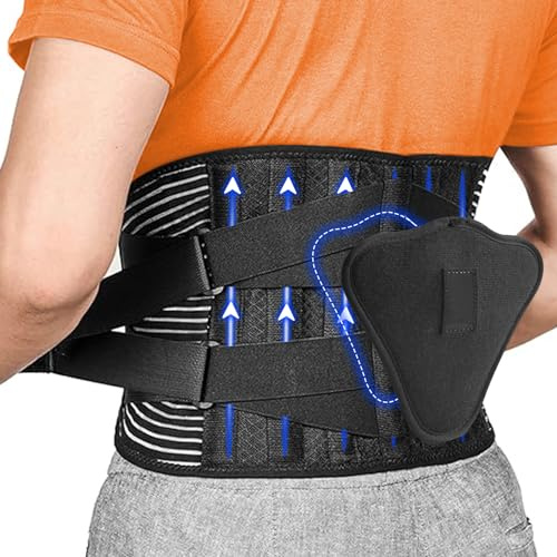 MOACC M Rückenstützgürtel mit 7 Metallstützen und abnehmbarem Lendenpolster für Herren und Damen, Lendenwirbelstützgürtel mit atmungsaktivem Netz (XL)