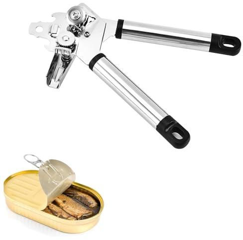 CHEFZOCO Abrelatas Manual 3 en 1, Abrelatas Multifunción, Abrelatas Todo en Uno, Abrebotellas, Levanta tapas manual, Accesorio de cocina, Utensilio de Cocina, Acero inoxidable, 20 cm