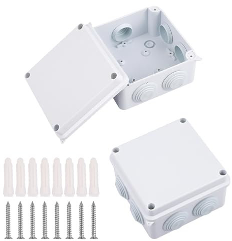 2 Pezzi Scatola di Derivazione Impermeabile IP65, Cassa di Distribuzione Esterna, Scatola di Giunzione Esterna Resistente all'Acqua, Contenitore Elettrico in Plastica, Scatola di Connessione, Bianco
