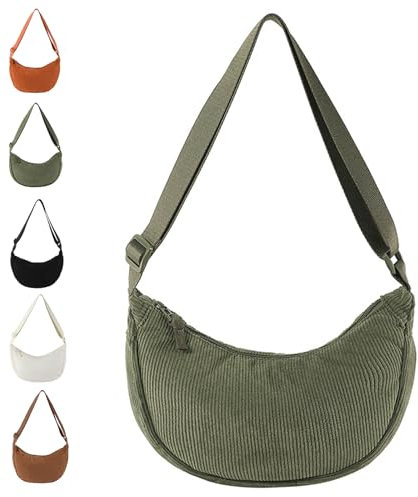 JENCVNL Damen Halbmond Tasche Nylon Crossbody Bag Damen Crossbody Moon Bag Crossbody Bag Halbmond Schultertasche mit verstellbarer Schultergurt (Armeegrün-Cord)