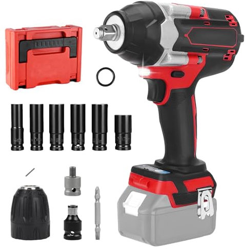 1000 Nm Avvitatore a Impulsi a Batteria Compatibile con Makita 18V batteria, 1/2 Chiave a Percussione Senza Fili Senza Spazzole con 6 Bussole, Set di Chiavi a Impulsi per Cambio Pneumatici Auto