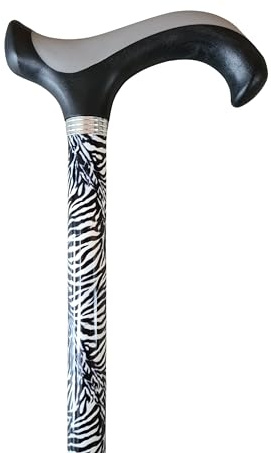 Stock-Fachmann® Leichtmetall Gehstock Zebra Alu Gehstock Kunststoff- Derbygriff Mit Dämpfungspad Aus Gummi 10- Fach Höhenverstellbarer Gehhilfe Von 76cm Bis 98cm Eigengewicht 350g Belastbar Bis 100kg