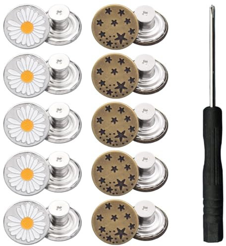 KOQAIIZ 20 Pcs Botones para Jeans,17mm Botones para Vaquero, Botones Desmontables Vaqueros, para Reparar Pantalones, DIY, Chaquetas, Ropa (con destornillador)