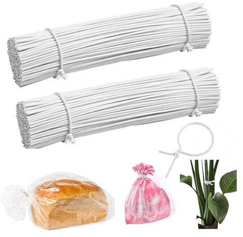 YYCLIPY Lot de 1 000 attaches torsadées réutilisables avec fil de fer pour sacs en papier kraft, sacs à gâteaux, cadeaux, collations, fournitures de fête, cuisine, maison (blanc, 0,45 x 100 mm)