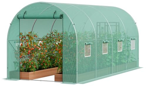 VEVOR Invernadero Túnel 445x194x192 cm Carpa Refugio para Plantas con Estructura de Acero Galvanizado Cubierta de PE Verde Puerta Enrollable con Cremallera 8 Ventanas para Cultivo de Verduras Flores