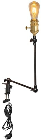 FSLiving Retro Klemmleuchte, Einstellbar Clip auf Schreibtisch Leselampe, Clamp Nachttischlampe mit Flexarm, 1x E27 Fassung max. 60 Watt für Schreibtisch, Nachttisch, Regal- Messing BD2802