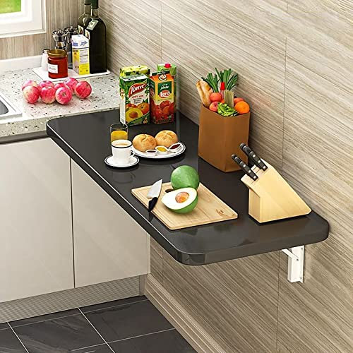 Klappbarer Wand-Tisch für kleine Räume, Holz, schwimmend, Computertisch, Wandhalterung, Schreibtisch, 90 x 30 cm, Schwarz