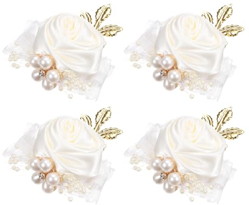 QUARKZMAN Pacco da 4 Bracciale da Polso Rose da Polso 7x7cm Giallo Chiaro | per Cerimonia di Matrimonio Ballo di Fine Anno Anniversario, Sposa Sposo Decorativo, con Fiori Artificiali