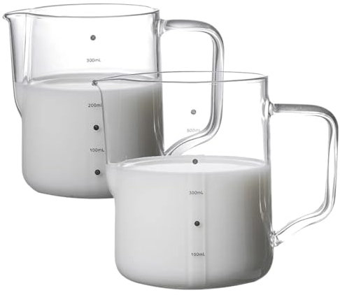 Jarra De Leche Jarra de cristal for espuma café y leche, 2 uds., con escala, Espumador de leche, jarra de café Barista Espresso, Latte, jarra de leche, jarra de café de 350/600ml Jarra Leche Barista(3