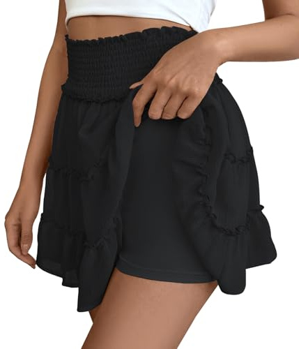 Adigaber Femmes Mini Jupes Couleur Unie Taille Haute Mini Jupe à Volants en Tulle avec Short