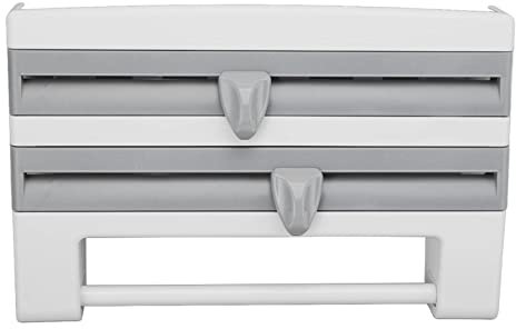 Akozon Multifunktionaler Lebensmittel-Wrap-Spender mit Cutter-Küchenspeicher-Organizer-Rack für Plastikfolie, Folie und Pergamentpapier-Raumsparende Lösung für Ihre Küche (Khaki) (Grau Blau)