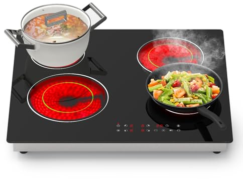 Argyolas 6700W 4 Bunner 4 Zone Built-in Ceramic Hob – Electric Infrared Cooktop with Dual Ring Burner, Timer & Child Lock – 230V Black Glass Touch Control Hob for All Cookware