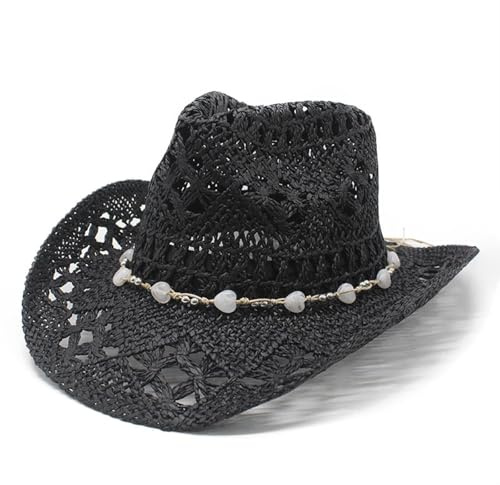 Generisch Cowboy Hut Damen Stroh Cowboyhut UV -Schutzstroh Sommerhut Strohhut für Frauen Westernhut Sommer Atmungsaktiv Cowboyhüte Panamahut Leicht Straw Sun Hat Strandhut
