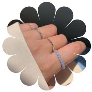 Andiyace Kristallperlen Stretchringe Stretchperlen Stapelringe Edelsteinperlen Ringe Handgemachte Stretchringe Minimalistische Ringe Set Geschenke für Damen und Mädchen (Blau)