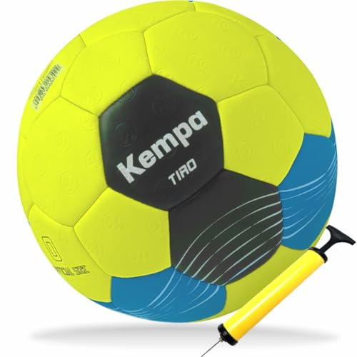 Kempa Kinder Handball Tiro lite extra leicht für Kinder neon gelb/blau Größe 0 + Ballpumpe