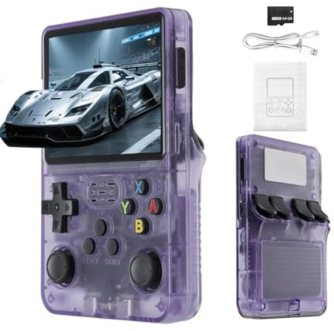 R36S Retro Handheld Game Console with 64G Built-in 15000+ Classic Games, Open Source System,3.5-Inch Screen Portable Classic Handheld Game Console -Birthday Gift for Kids ,Teens ,Man(Purple)