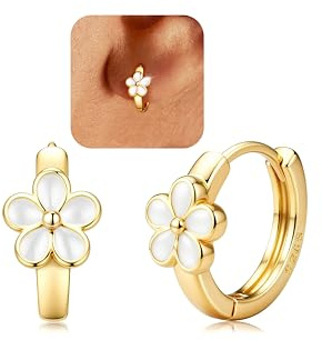 MILACOLATO Ohrringe Silber 925 Creolen für Damen Mädchen Hypoallergene Creolen Gold/Silber Klein Kinder Huggie Ohrringe 10mm Blumen Gänseblümchen Ohrring Mit Geschenkbox-GW