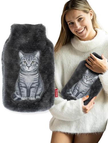 soxo Varmvattenflaska Hot Water Bottle Värme Heater Värmare Värmeflaska Plyschöverdrag Lindrar Muskelvärk Tabbykatt