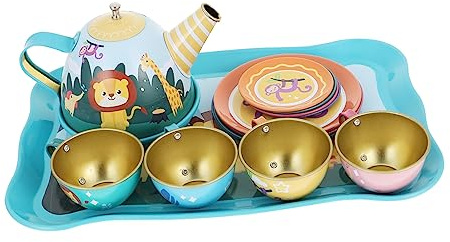 YARNOW Pretend Tin Teapot Set for Forest Animal Afternoon Tea with Teapot and Cups for Imaginative Play and Social Skills Development