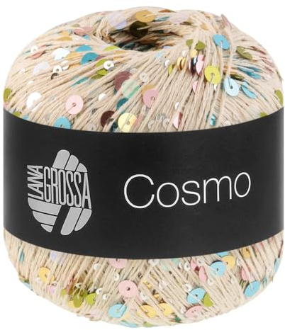 LANA GROSSA Cosmo | Beilaufgarn aus Baumwolle mit großen und kleinen Pailletten | Handstrickgarn aus 100% Baumwolle | 100g Wolle zum Stricken & Häkeln | 260m GarnFB 11